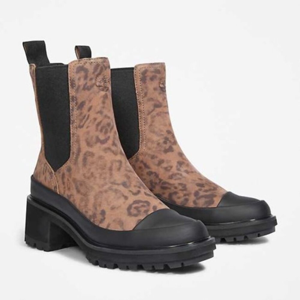 Timberland Kori Park Chelsea Boots Leather Nubuck Booties Brown Leopard Size 9